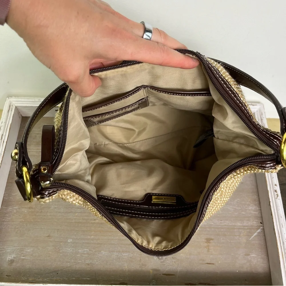 Giani Bernini Woven Hobo Bag Straw Brown Trim Gold Hardware Shoulder Tote
